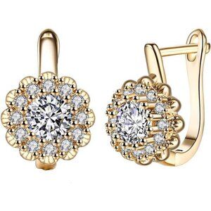 Flower Diamond Small Halo Hoop Earrings